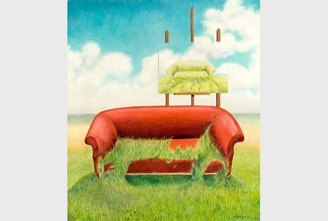 Il divano rosso, 1979, olio su tela
