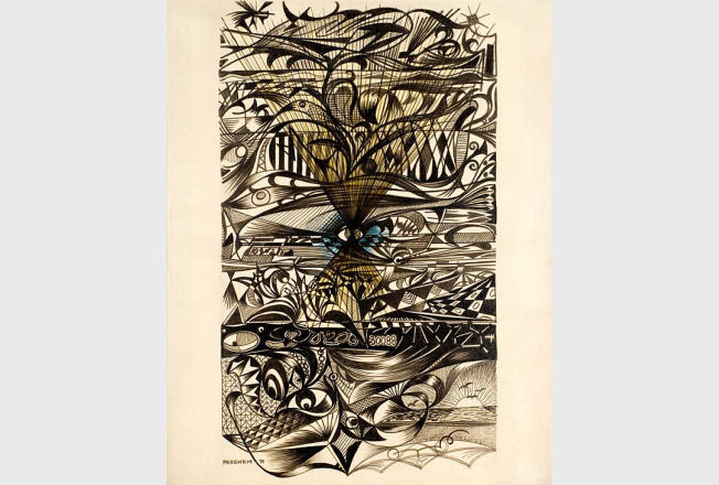 Lorigine, 1971, tecnica mista su tela
